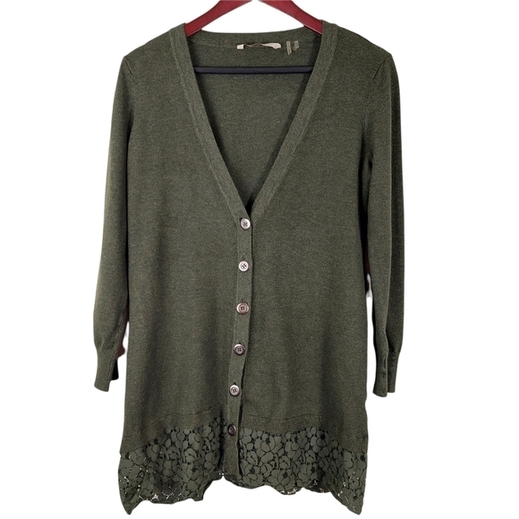 Soft Surroundings Size Small Green V-neck Long Sleeve Cardigan - Picture 1 of 8